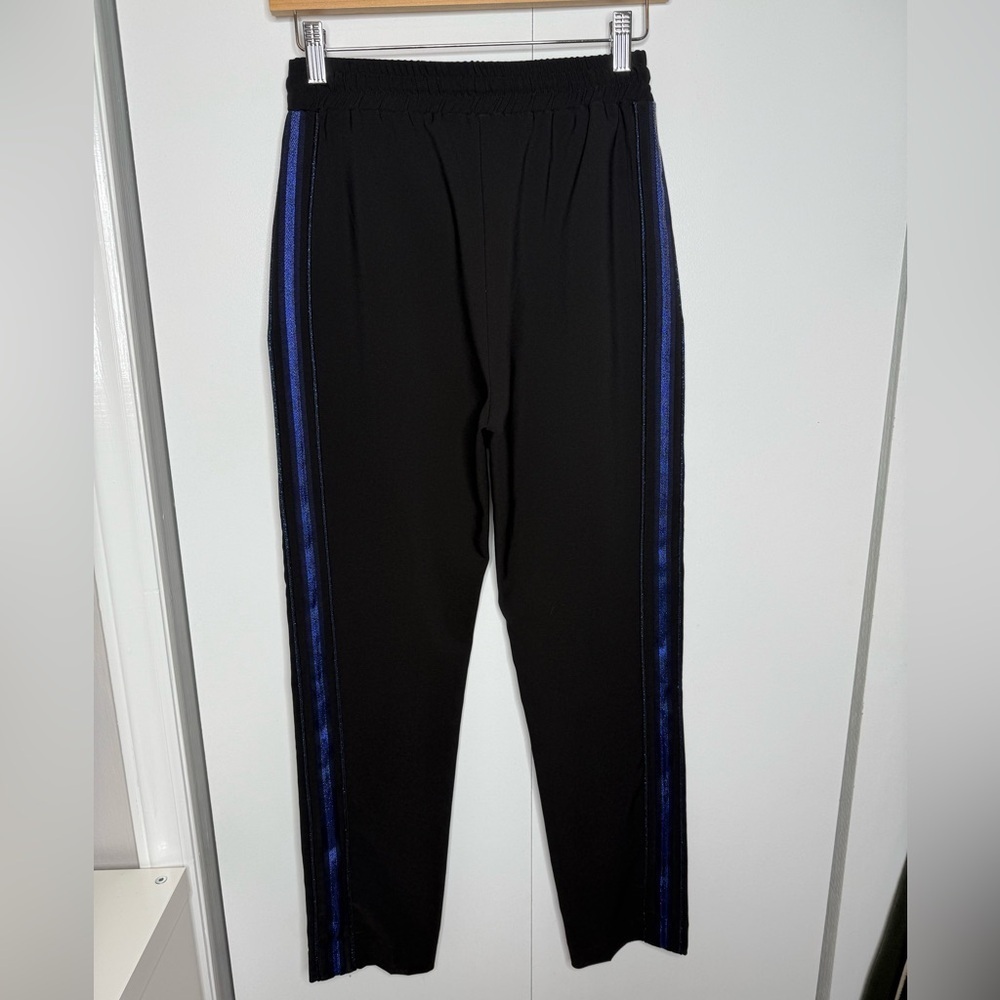 Lauren Vidal - Straight leg casual athleisure pants- black with blue stripe XS - Picture 6 of 9